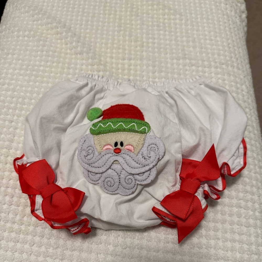 Mud Pie Santa Claus Christmas Diaper Cover for Baby girl 18-24 months ribbon